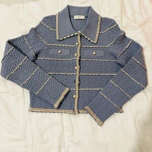 Sandro Blue and Cream Textured Jacket